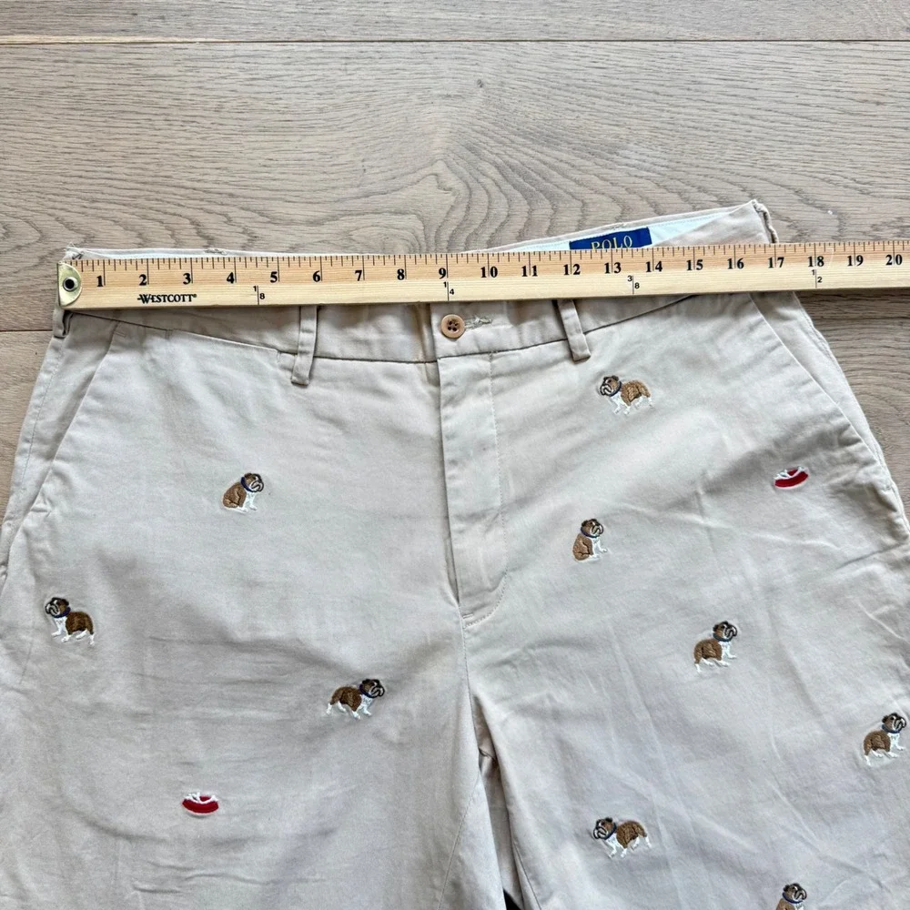 Polo Ralph Lauren Mens 34 Bulldog Embroidered Khaki Stretch Classic Fit Shorts